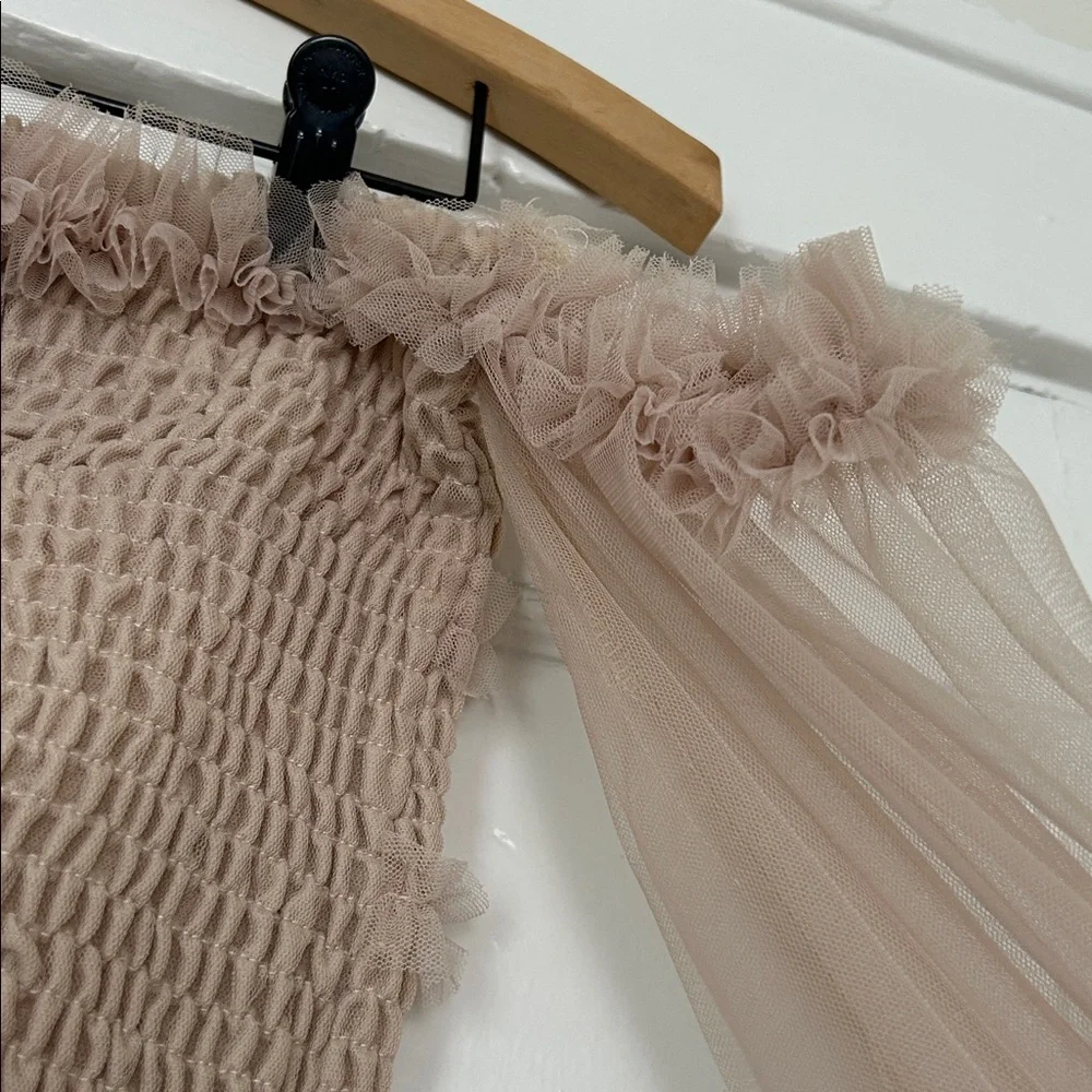 MABLE Ruffled Smocked Off-Shoulder Crop Top - Picture 2 of 9